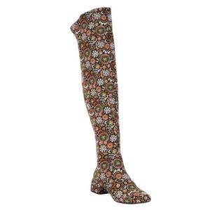 Chelsea & Violet Floral Over-the-Knee Patterned Boots in Brown, Green, White